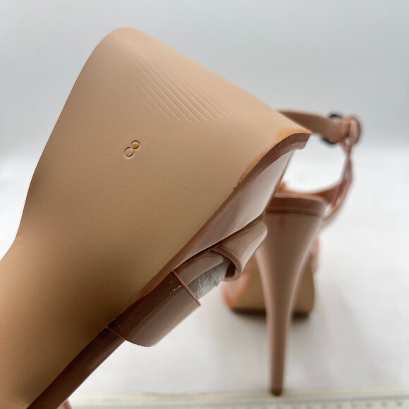 YDN Nude Strappy High Heel Platform Peep Toe T-strap Ankle Strap Buckled Sandals - Picture 6 of 8